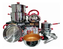 Comprar Set De Ollas Valeska Super Acero Quirúrgico 13 Pcs C\u002Frojo