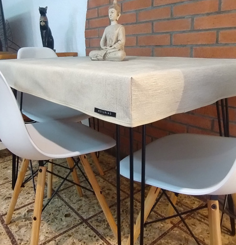 Mantel De Ecocuero Encastrable Simil Lino Para Mesa Ratona Arena Simil Lino