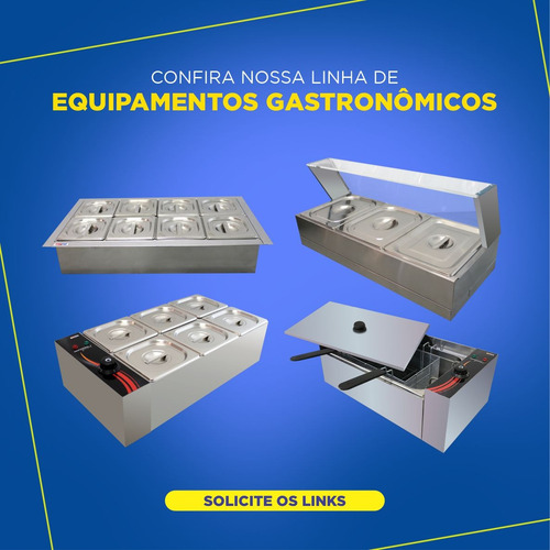 Rechaud Retangular 12 L Com 6 Cubas 1/6 Aço Inox Zprc06