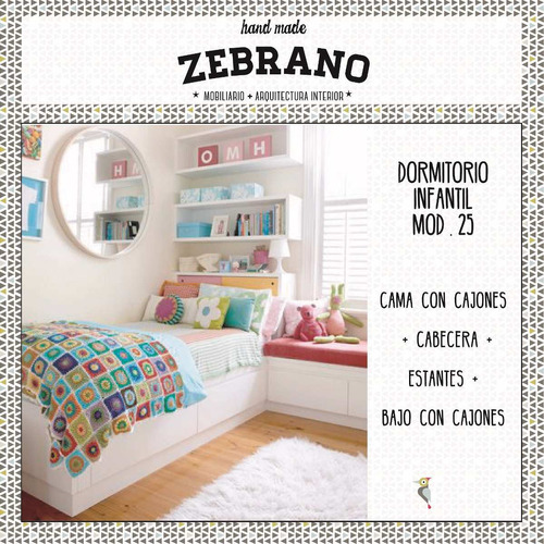 Dormitorio Infantil Cama Cubos Biblio Mod25 | Zebrano