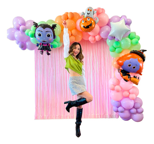 Kit Globos Decoración Rosado Halloween Niña Vampirina Bruja