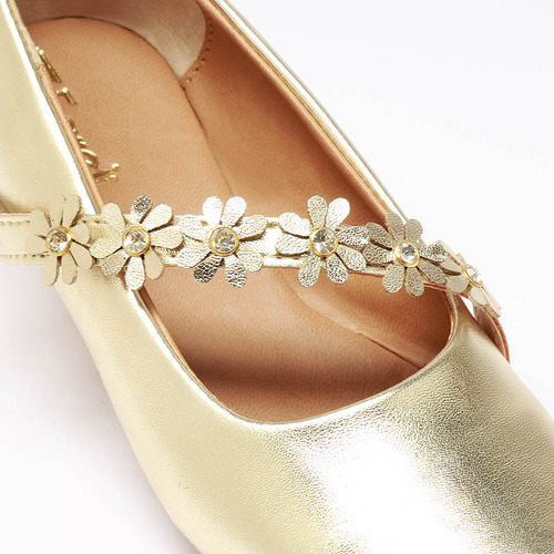 Zapato Balerina Oro Moda Casual Para Niña Flores Fareli