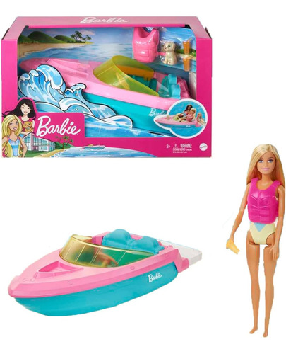 Barbie Juego De Muñeca Y Barco O Lancha Cachorro Accesorios