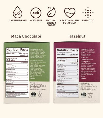 Teeccino Café Herbal Orgánico Sin Cafeína 2 Sabores 10 Cuent