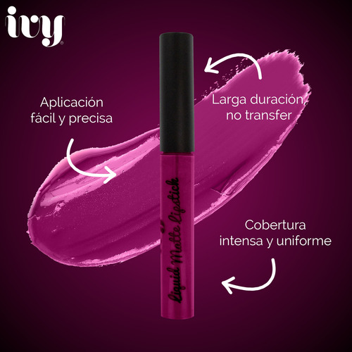 Labial Liquido Mate Indeleble Ivy Larga Duracion True Purple