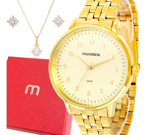 Relógio Mondaine Feminino 1 Ano Dourado Prova Dágua