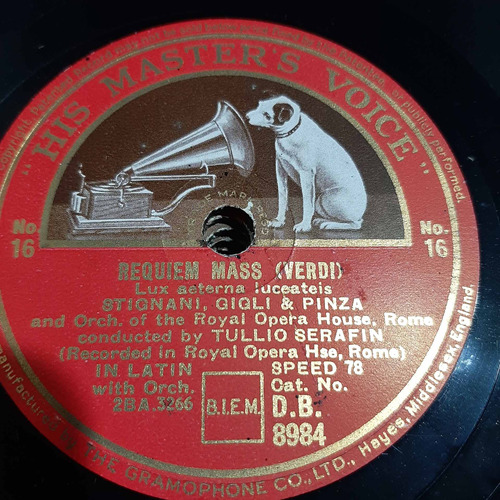 Pasta Tullio Serafin Orch Rome Verdi 1-16 Master Voice Tc69