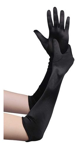 Guantes Largos De Satén Con Codo, Color Blanco De 54