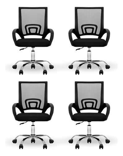 Silla Oficina Escritorio Linium Ergonómica Cromada Set De 4 Color Negro Material Del Tapizado Liso