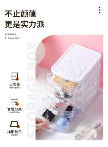 Organizador De Cajones Cute Bear Handle De 4 Niveles, Transp