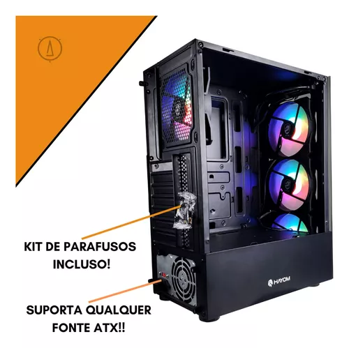 Gabinete Pc Gamer 4 Fans Led Azul Vidro Temp. Frontal & Lat