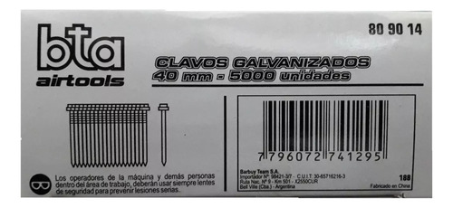 Clavos Clavadora Neumatica 40mm X 5000 Unidades Bta Tools