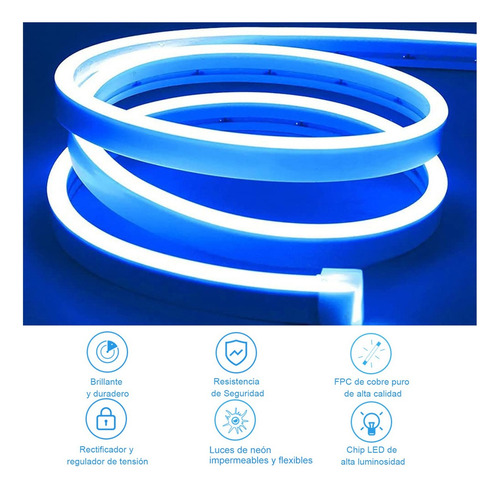 Tiras De Led Neón Luz Flexible Unicolor 5 Metros Cortar 12v Azul