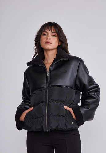 Chaqueta Mujer Negro Mitad Cuerina Sioux