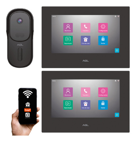 Vídeo Porteiro Agl Vp7 Touch Wifi App Com 2 Monitores