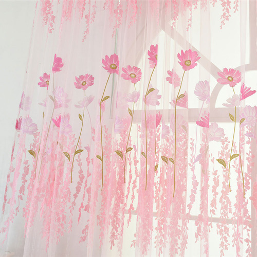 Cortina De Voile, Poliéster, Estampado Floral, Ventana, Tul,