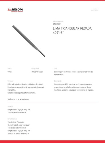 Lima Triangular De 8 Pulg Bellota 64091081