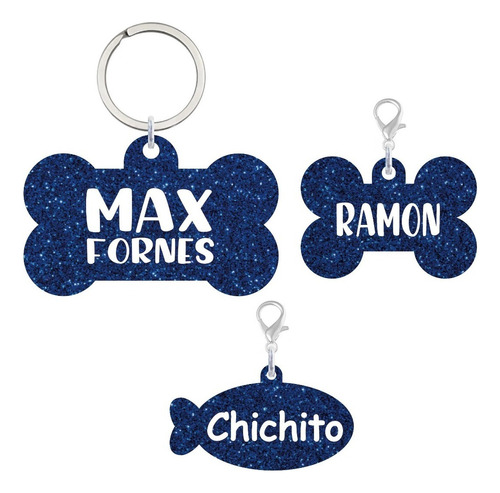 Plaquita Personalizada Para Gato O Perro Color Azul Marino Pez