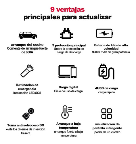 Arrancador Auxiliar Portatil 2 En 1 Inflador Auto Moto Bici