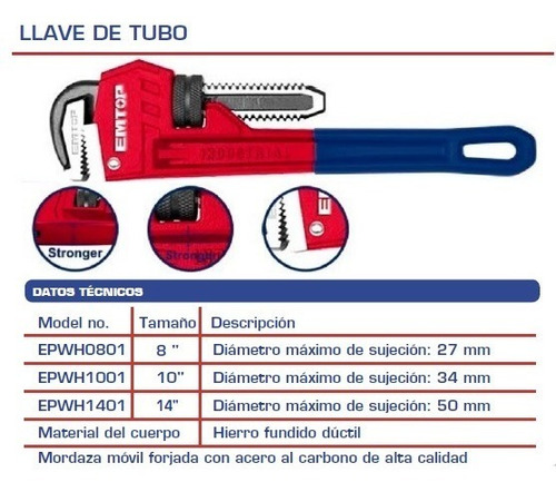 Imagen 2 de 3 de Llave De Tubo De 8 Pulgadas