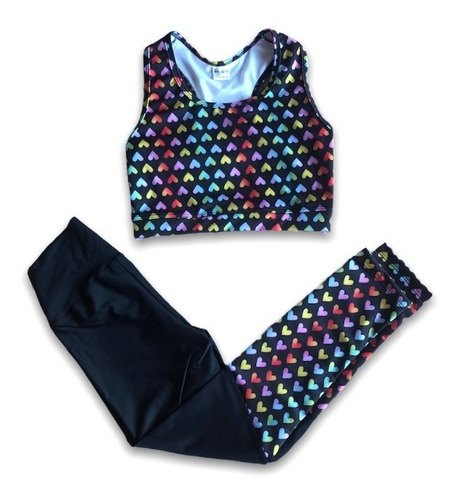 Imagen 4 de 5 de Calza Deportiva Lycra Negra Con Corazones Mama Bchic