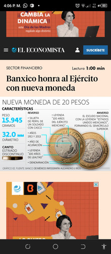 Moneda 100 Aniversario Ejército Mexicano, 20 Pesos Año 2013 (Usado)