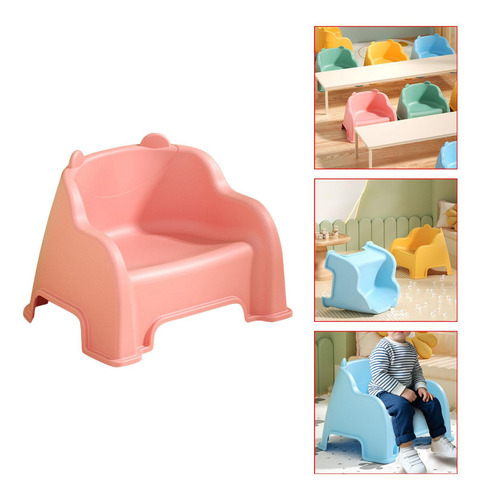 Taburete Pequeño Con Respaldo, Reposapiés Estable, Rosa