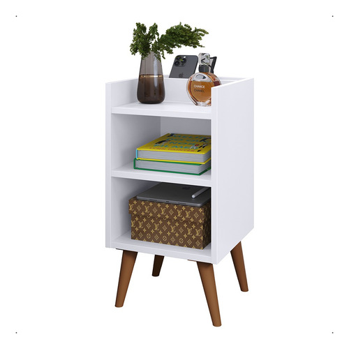 Mesa De Cabeceira Criado Quarto Retrô Max Com Porta Celular Brilhante Branco