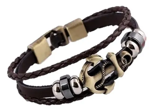 Pulsera Unisex Hombre Mujer Cuero Ancla Elegante Juvenil 4