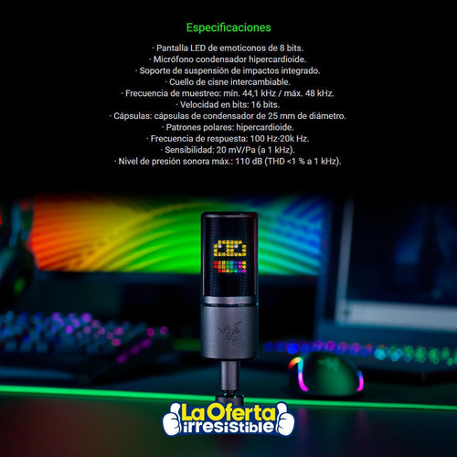 Microfono Razer Seiren Emote Con Pantalla Led De 8 Bits