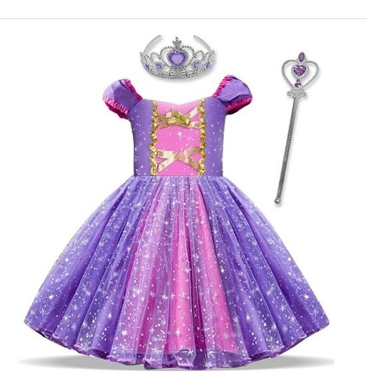 Vestido Princesa Rapunzel Talla 4/6/8/10 Años 