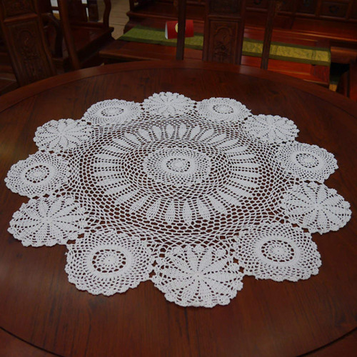 Mantel Redondo De Encaje De Algodón Blanco, 89 Cm