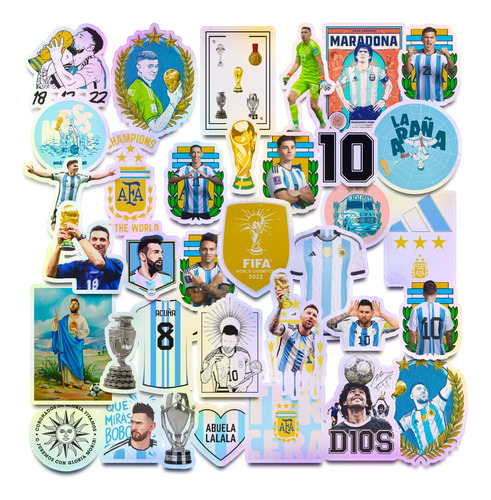 35 Stickers Seleccion Argentina Campeón Futbol Hologrficos