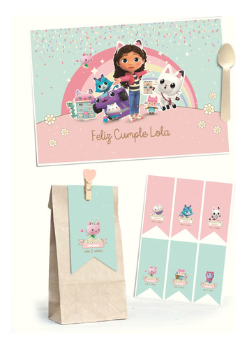 Kit Imprimible Candybar Casa De Muñecas Gabby Texto Editable
