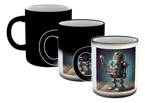 Taza Magica Microfono Vintage Robot Radio Musica M2