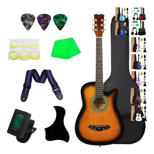 Guitarra Acustica Curva Kit Paquete Con Accesorios Completo Color Marrón Claro Orientación De La Mano Diestro