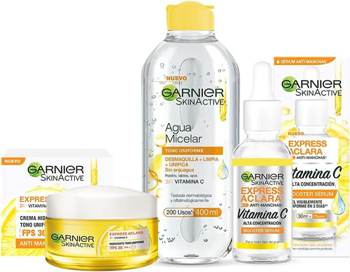 Kit Garnierexpress Aclara Serum + Crema + Agua Micelar Vit C