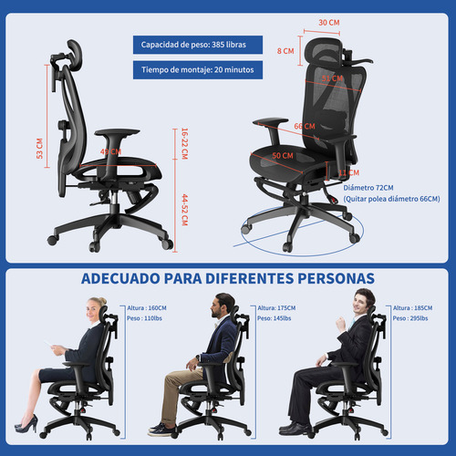 Silla De Escritorio Ergonómica Con Reposapiernas+percha Color Negro Material Del Tapizado Malla Transpirable