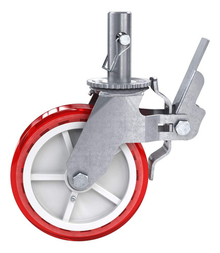 Kit 4 Rodízios Para Andaime Giratórios Com Trava Dupla Freio Industrial Rodinha Eixo De Aço Capacidade 800kg Tamanho 6x2 Roda 6 Polegadas Borracha Pvc