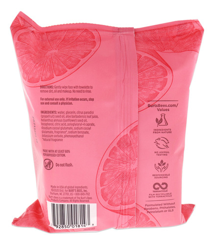 Toallitas Limpiadoras Faciales Burts Bees Pink Grapefruit 30