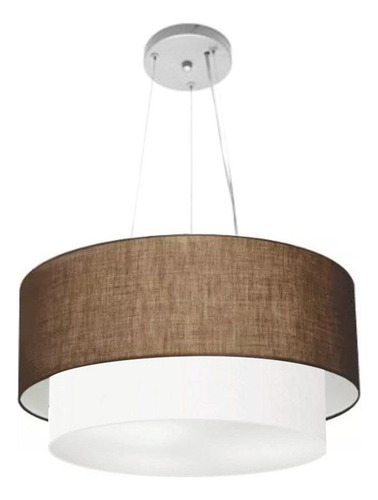 Pendente Duplo Cilíndrico Vivare Md-4061 Cúpula Tec 50x40cm Estrutura Café/branco 127/220v