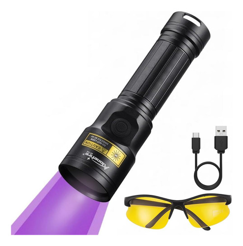 Linterna Uv 12w Usb-c 365nm Potente Luz Negra Para Detector