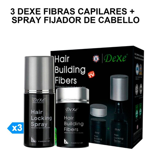 3 Dexe Fibras Capilares + Spray Fijador De Cabello