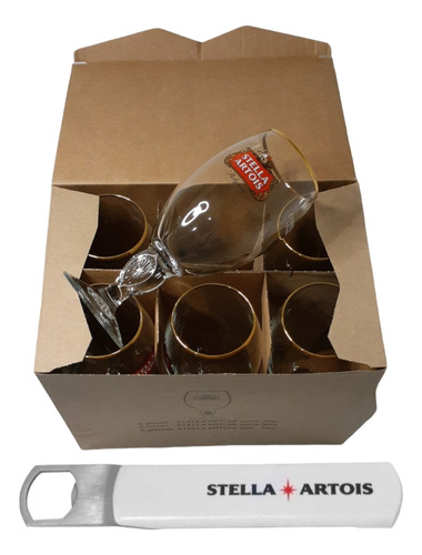 Caja 6 Copas De Cerveza Stella Artois + Destapador Original 