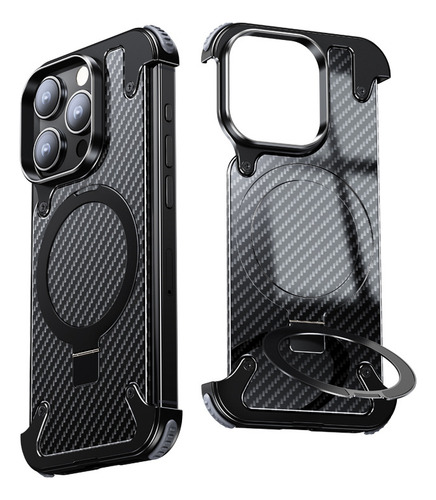 Capa De Fibra De Carbono Com Suporte Magnético Para iPhone