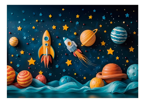 Fundo Fotográfico Astronauta Tecido 2,20m X 1,50m F1417 Desenho impresso Horizontal