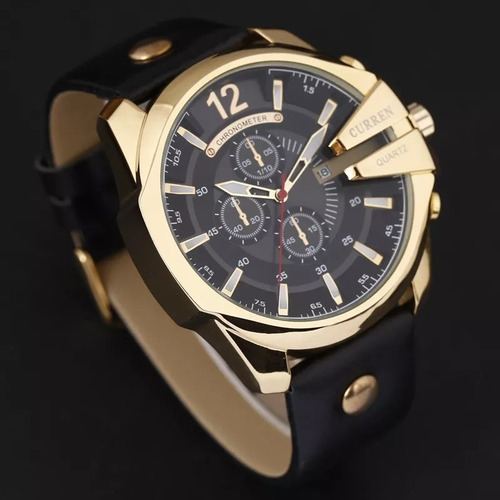 Relógio Curren 8176 Preto Com Dourado Luxo
