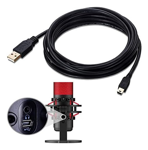 Cable Usb Mini-b Largo De 10 Pies Para Hyperx Quadcast Usb