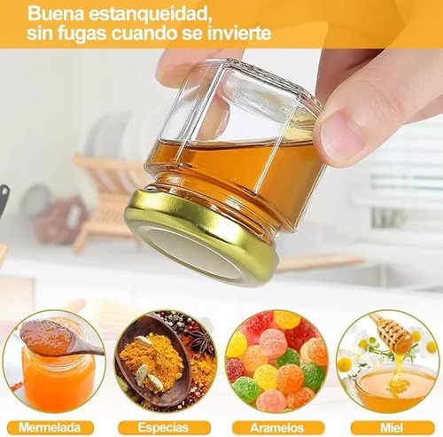 Mini Tarros Hexagonales De Miel De Vidrio 45 Ml, 20 Tarros