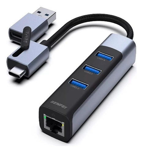 Hub Usb 3.0 X3 Conector Tipo C/a Con Puerto Ethernet Bf-350 Negro